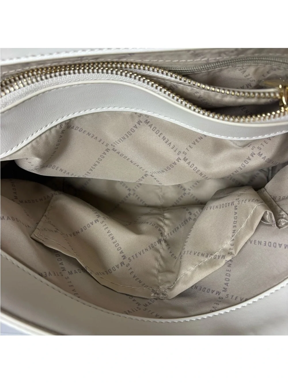 Steve Madden Quilted Shoulder Bag Off White Gold Chain Strap Faux Leather